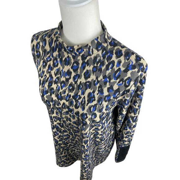 Tyler Boe Animal Print Tunic Top Long Sleeves Classic Timeless Blue Black Small - Picture 4 of 13